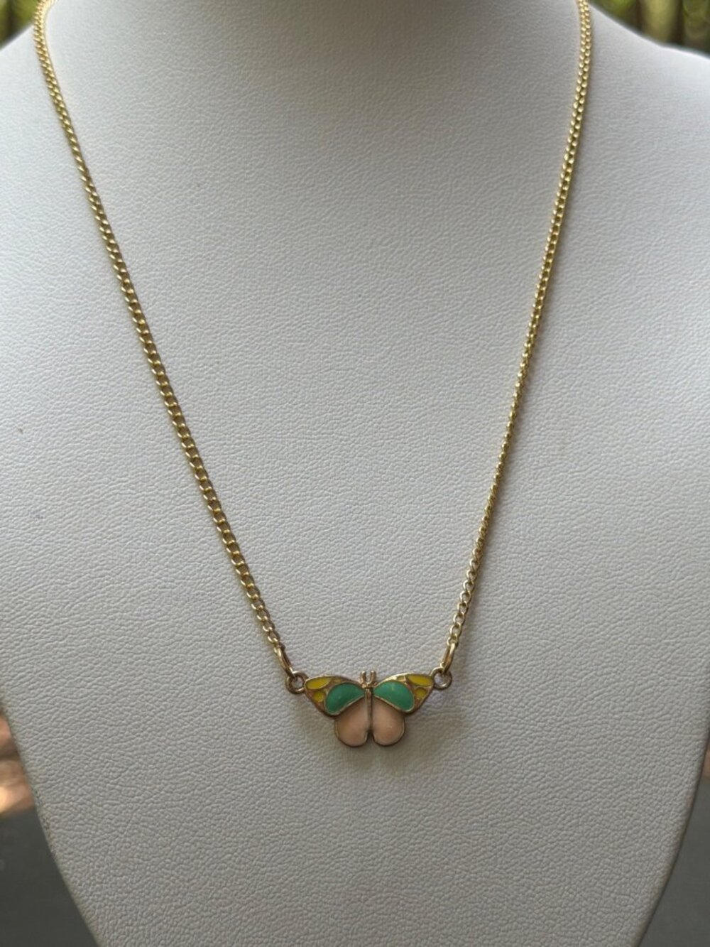 Gold Tone Butterfly Necklace Enamel 1" Pendant Adjustable Insect 17" NWOT